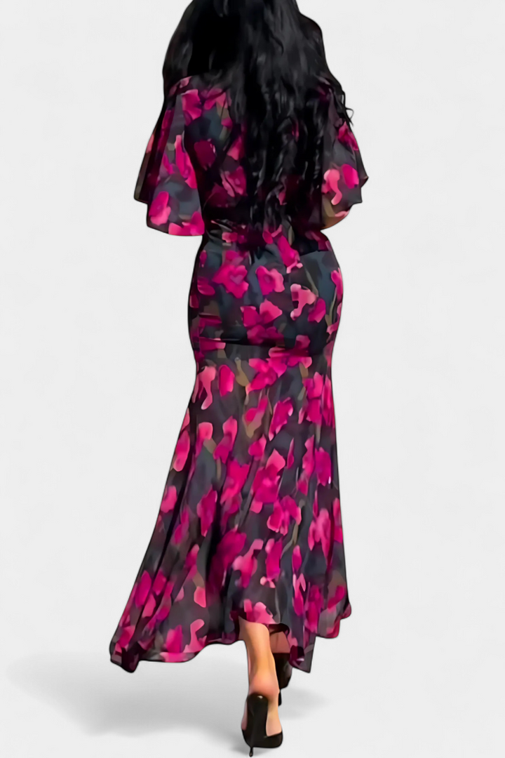 Sima Vestido Cruzado Estampado con Escote en V y Mangas Acampanadas