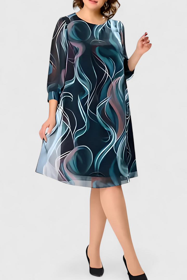 Almira Vestido de Gasa con Estampado Ocean Whirl y Corte Fluido