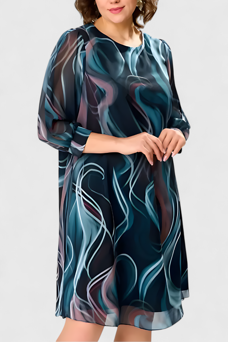 Almira Vestido de Gasa con Estampado Ocean Whirl y Corte Fluido