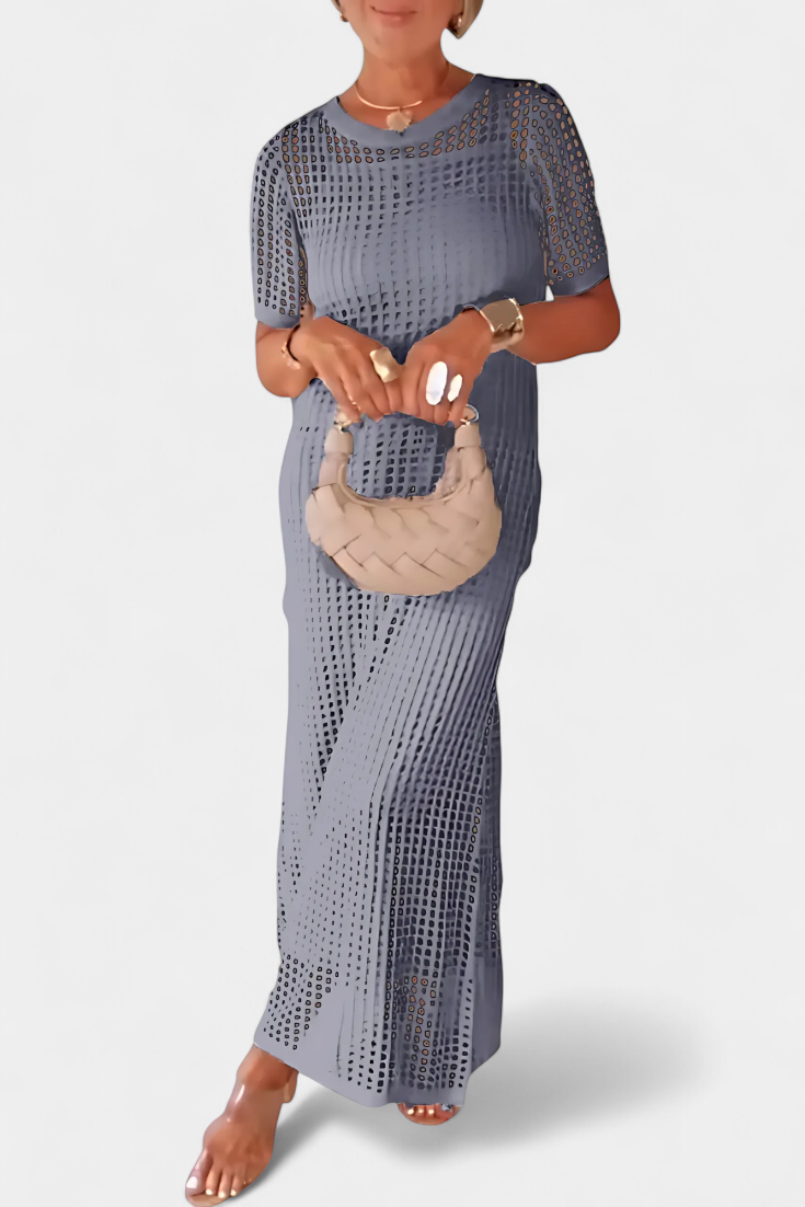 Balbina Vestido de Dos Piezas con Cuello Barco y Detalles Huecos