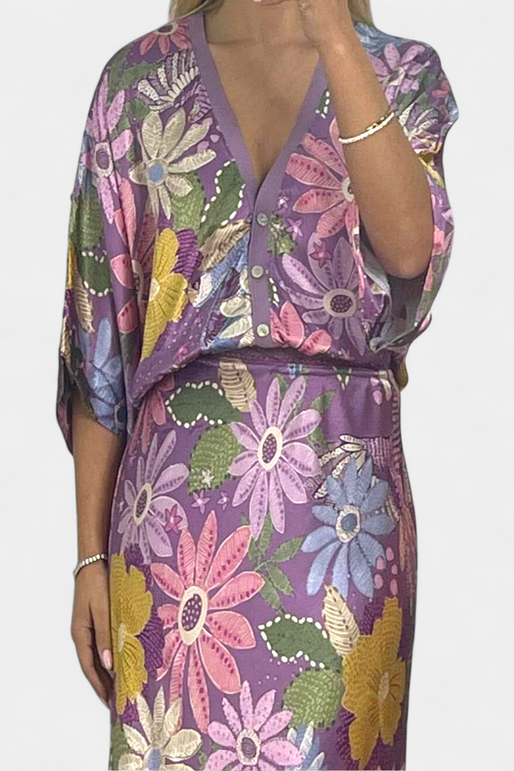 Shae Conjunto Suave de Blusa y Falda de Cola de Pez Floral