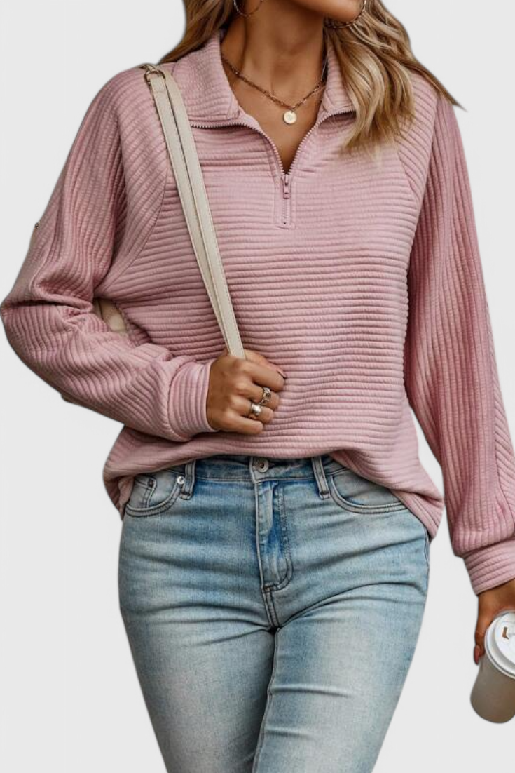 Helena | Jersey de Cuello en V con Cremallera y Manga Larga