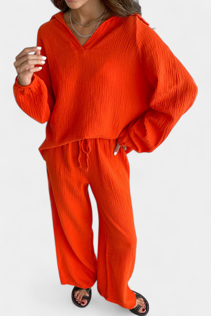 Aya Conjunto de Dos Piezas de Algodón con Escote en V