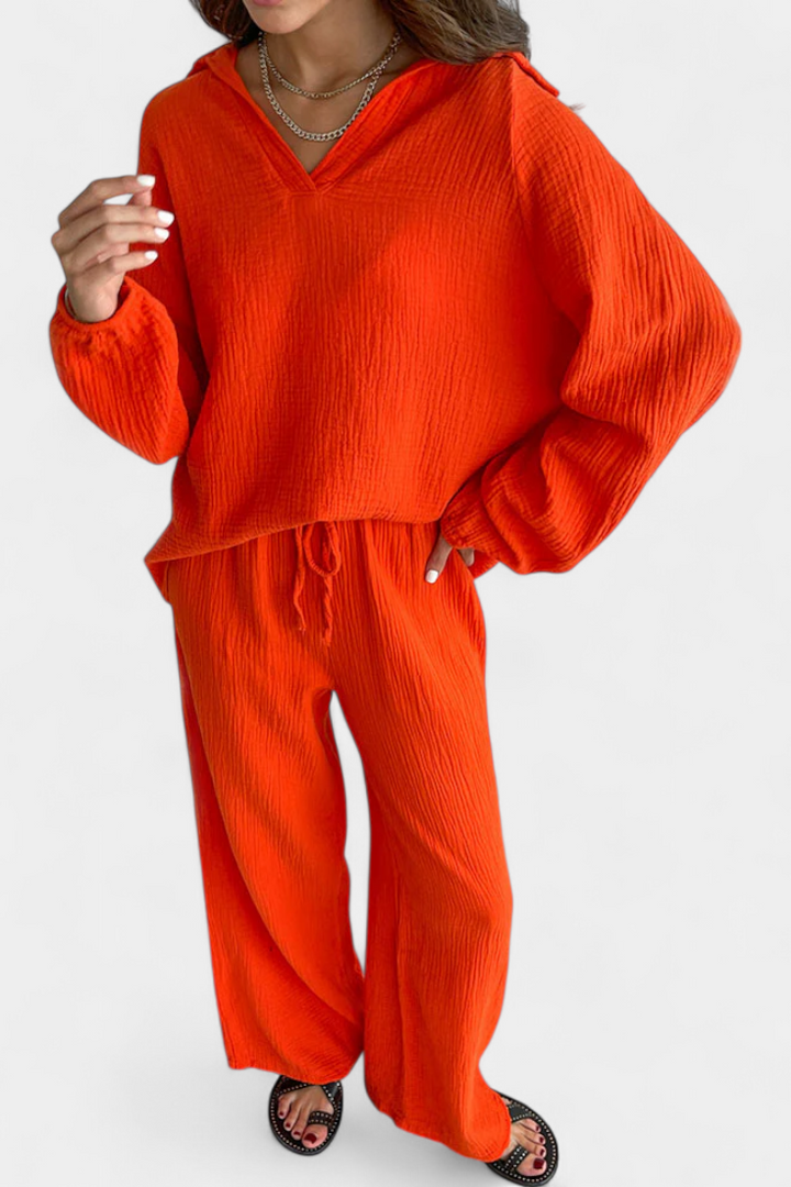 Aya Conjunto de Dos Piezas de Algodón con Escote en V