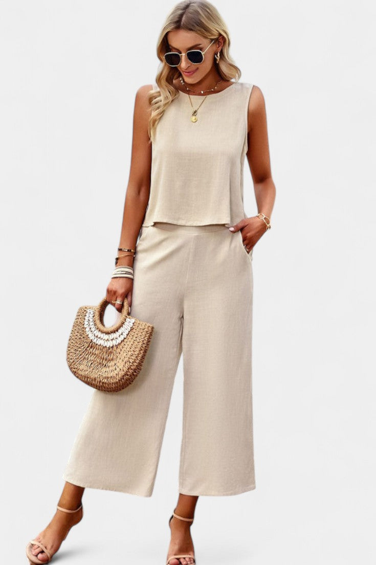 Lavinia Boho Conjunto de Top y Shorts en Lino y Algodón