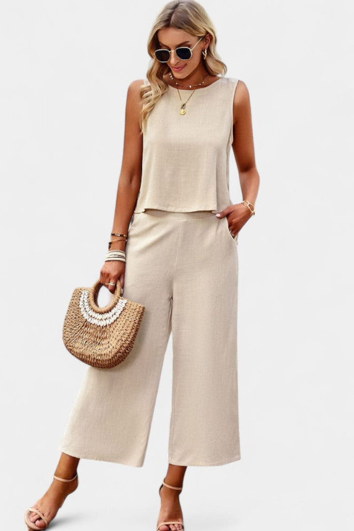 Lavinia Boho Conjunto de Top y Shorts en Lino y Algodón