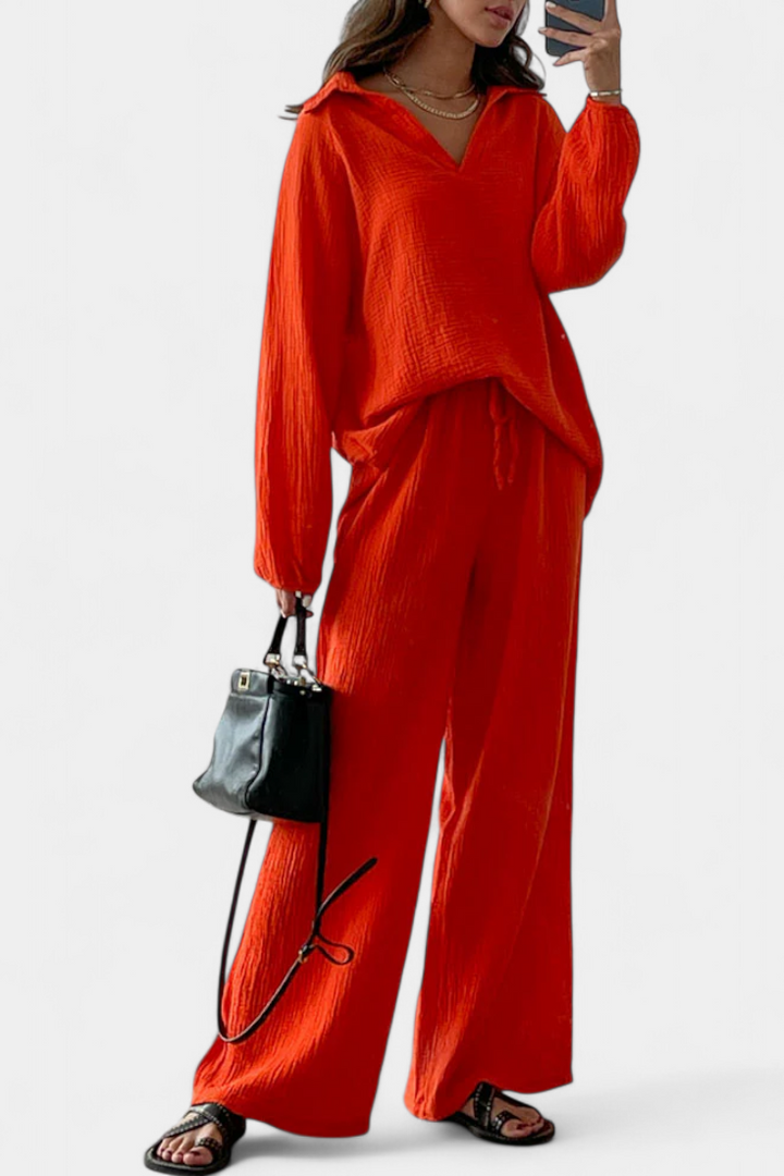 Aya Conjunto de Dos Piezas de Algodón con Escote en V