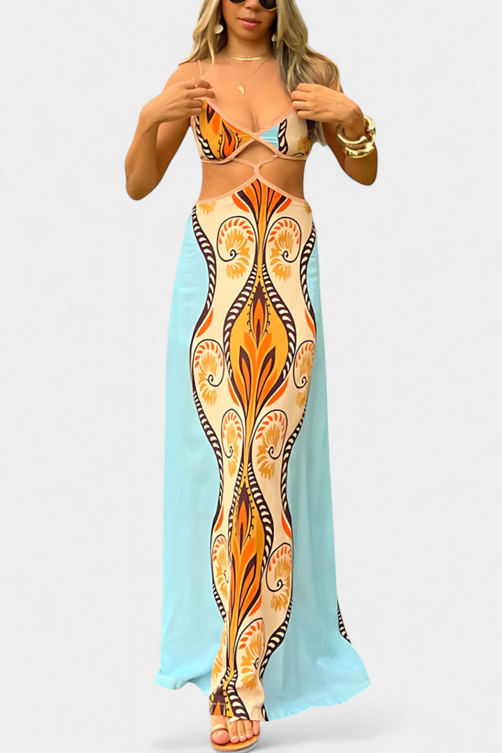 Sytella Vestido Cut-Out con Estampado Abstracto y Espalda Descubierta