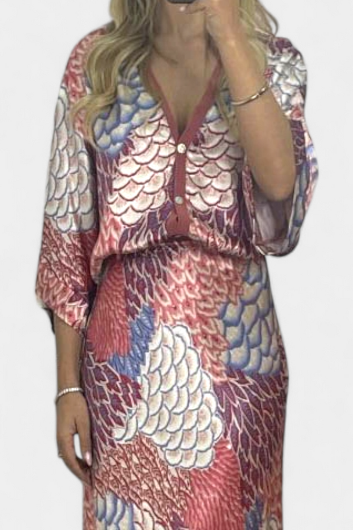 Shae Conjunto Suave de Blusa y Falda de Cola de Pez Floral