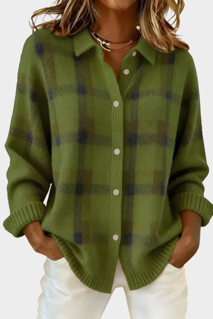 María | Cárdigan de punto a cuadros con tacto suave.