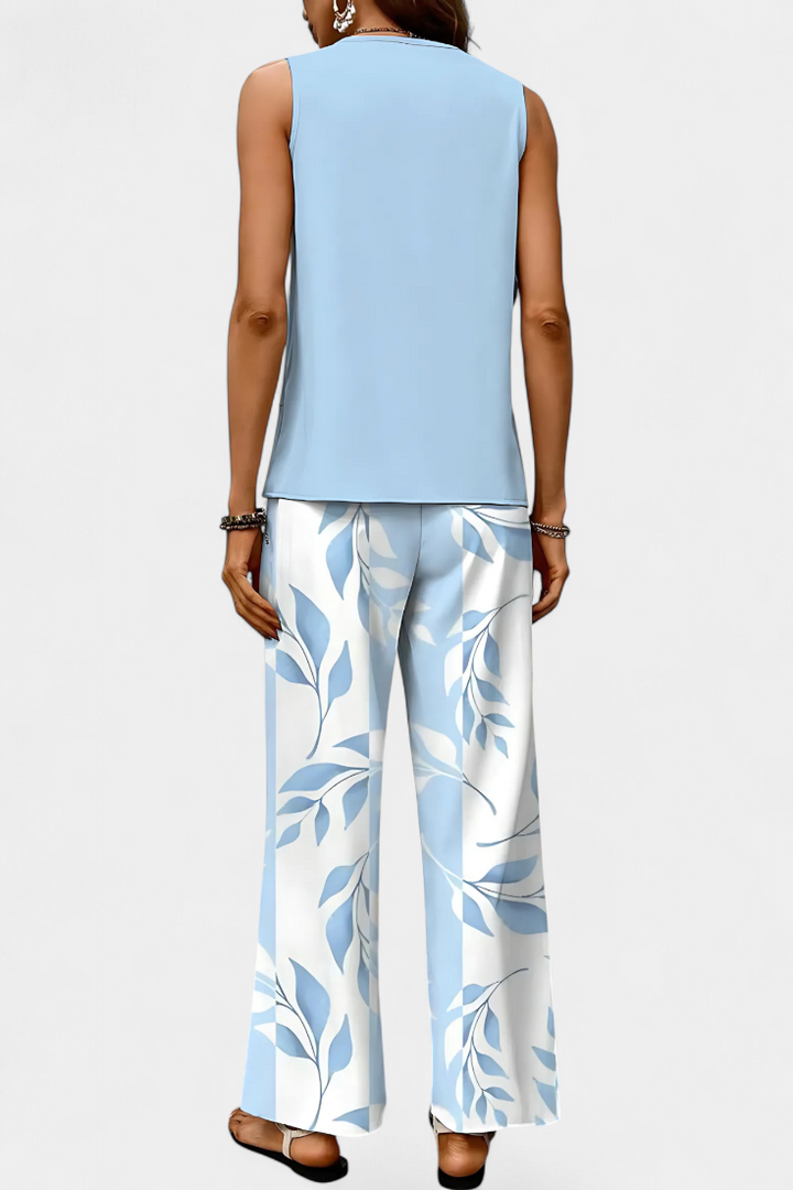 Martina Conjunto Boho Elegante Sin Mangas con Pantalón Recto Estampado