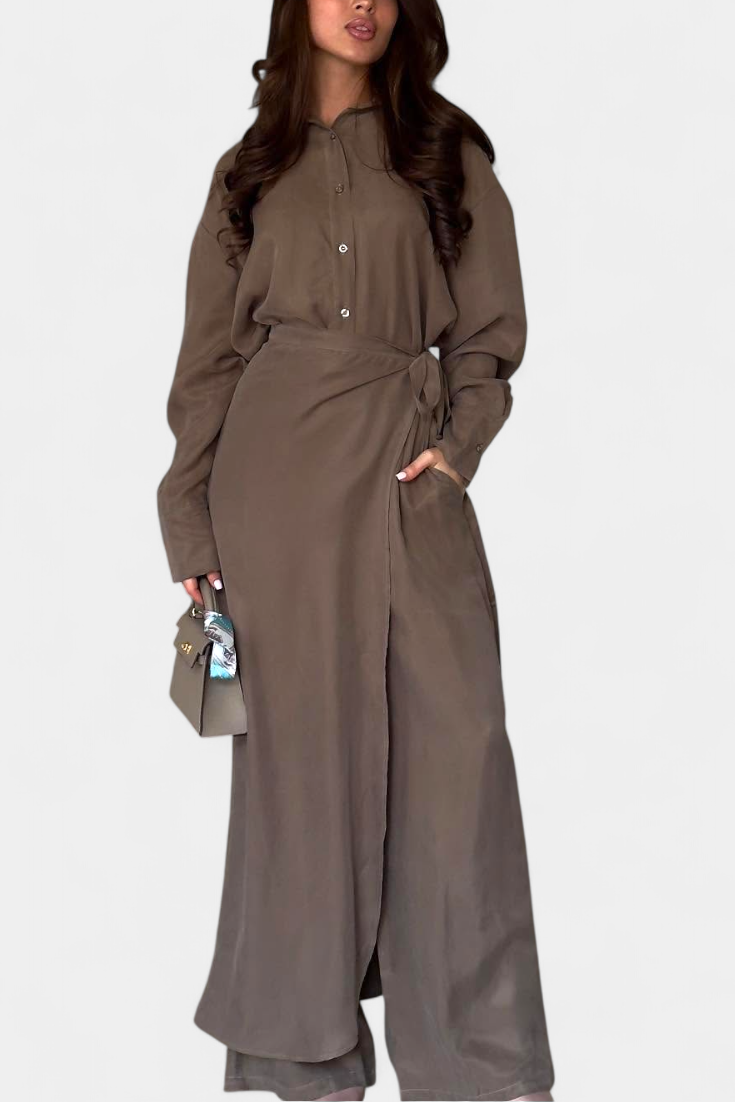 Marisol Conjunto Casual de Camisa Suelta y Pantalón Falda