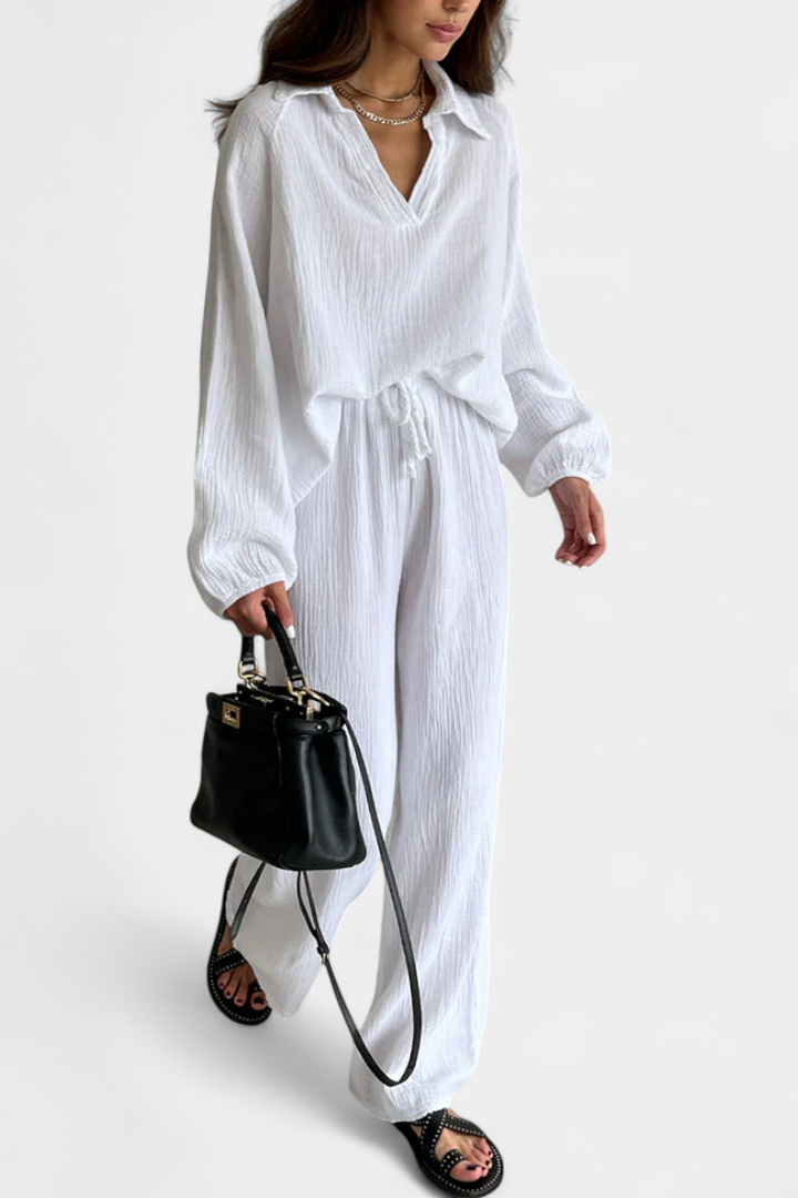 Aya Conjunto de Dos Piezas de Algodón con Escote en V