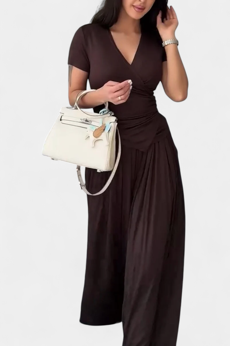 Ruslana Conjunto Cómodo de Dos Piezas con Escote en V Cruzado