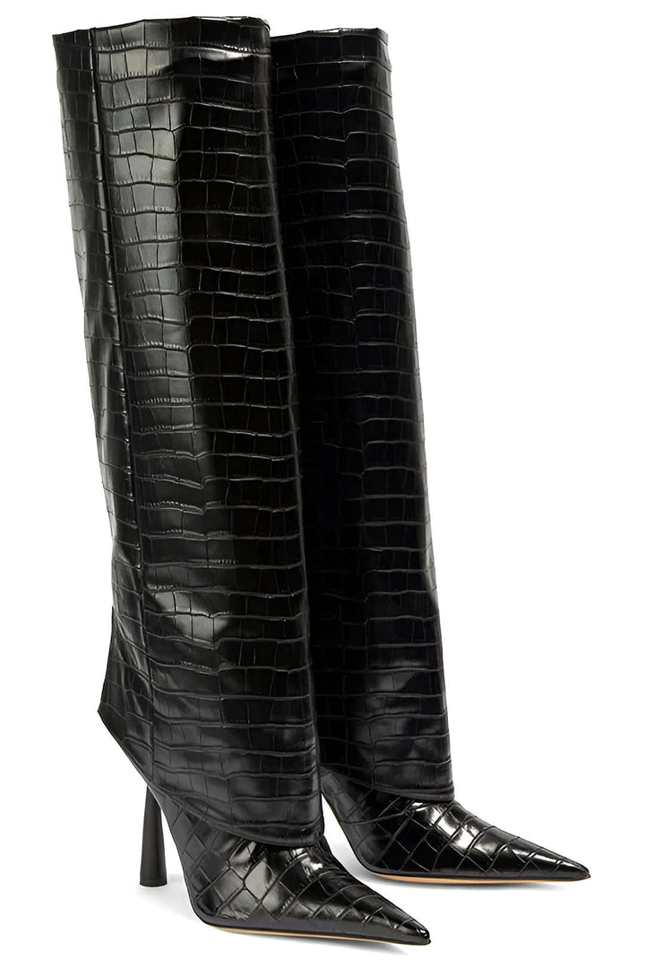 Botas de Tacón Alto de Cuero Sintético de Cocodrilo con Punta Afilar 