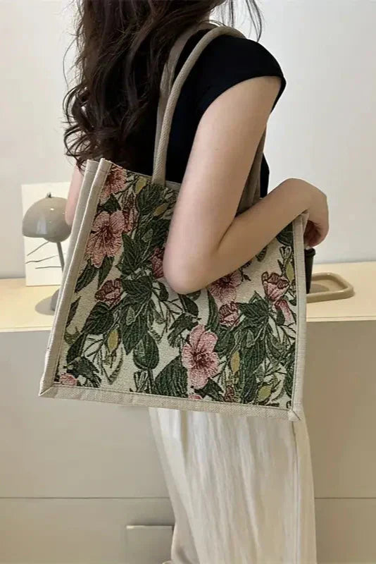 Taila Bolsa de Yute con Estampado Floral y Diseño Ecológico 