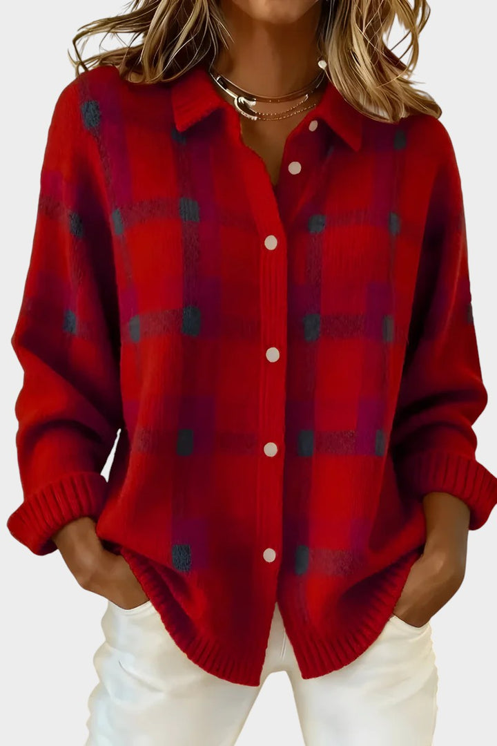 María | Cárdigan de punto a cuadros con tacto suave.