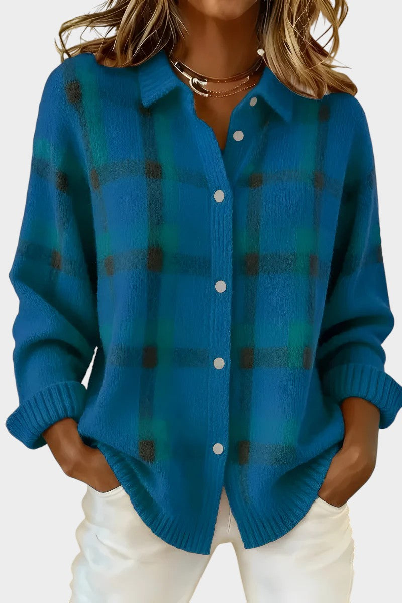 María | Cárdigan de punto a cuadros con tacto suave.