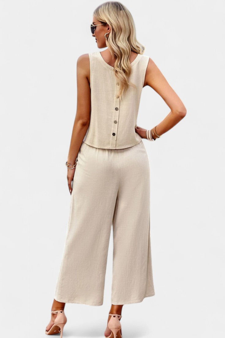 Lavinia Boho Conjunto de Top y Shorts en Lino y Algodón