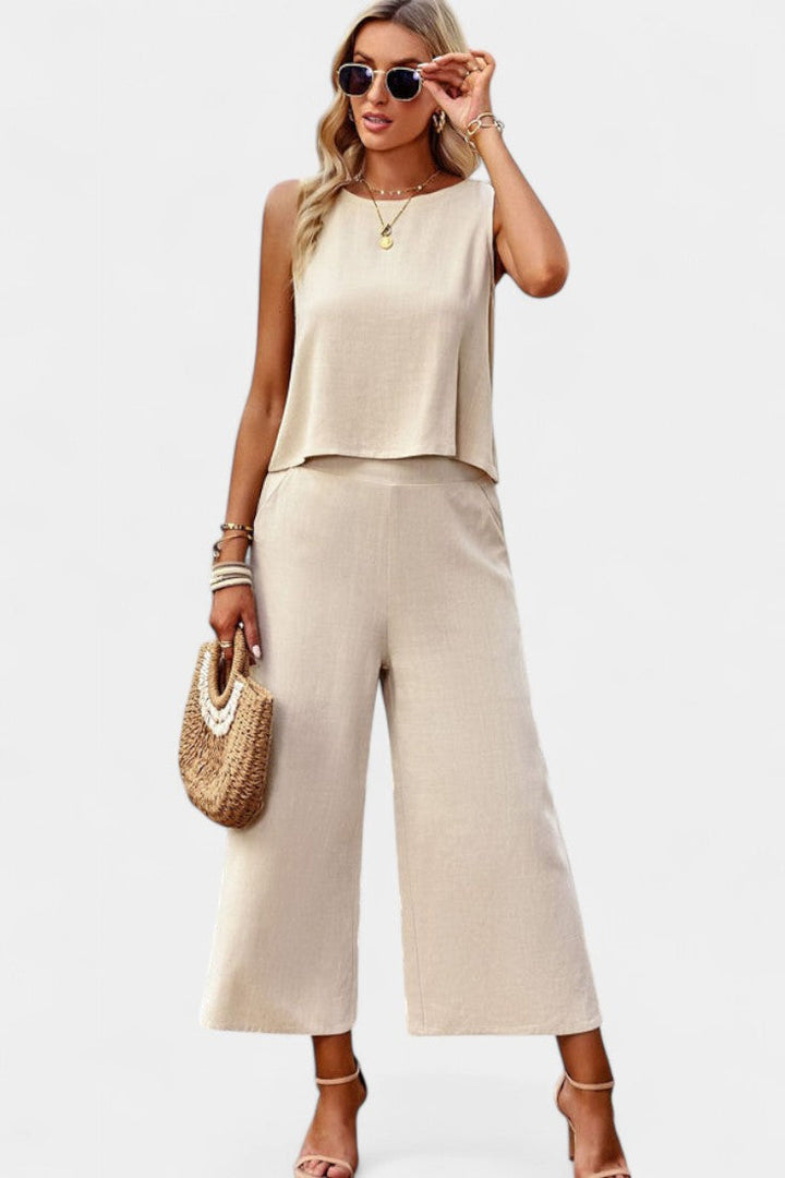 Lavinia Boho Conjunto de Top y Shorts en Lino y Algodón