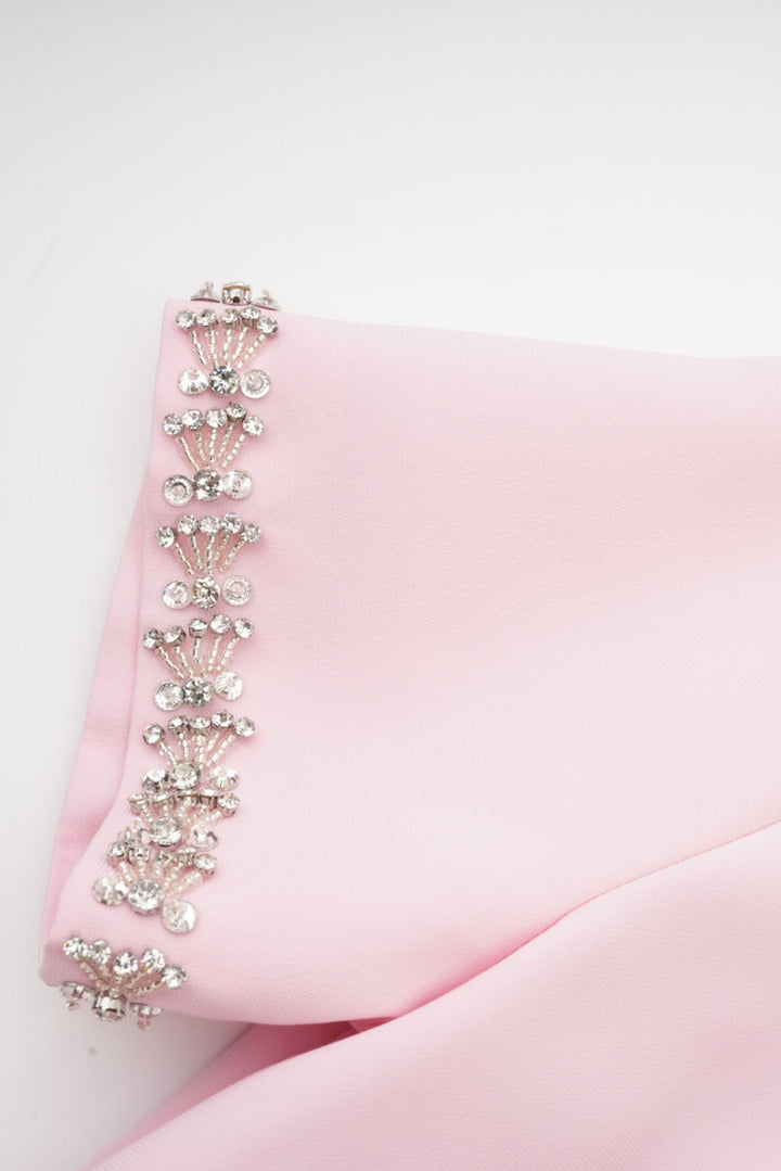 Vestido midi Linda acampanado con lazo de cristal y elegantes detalles