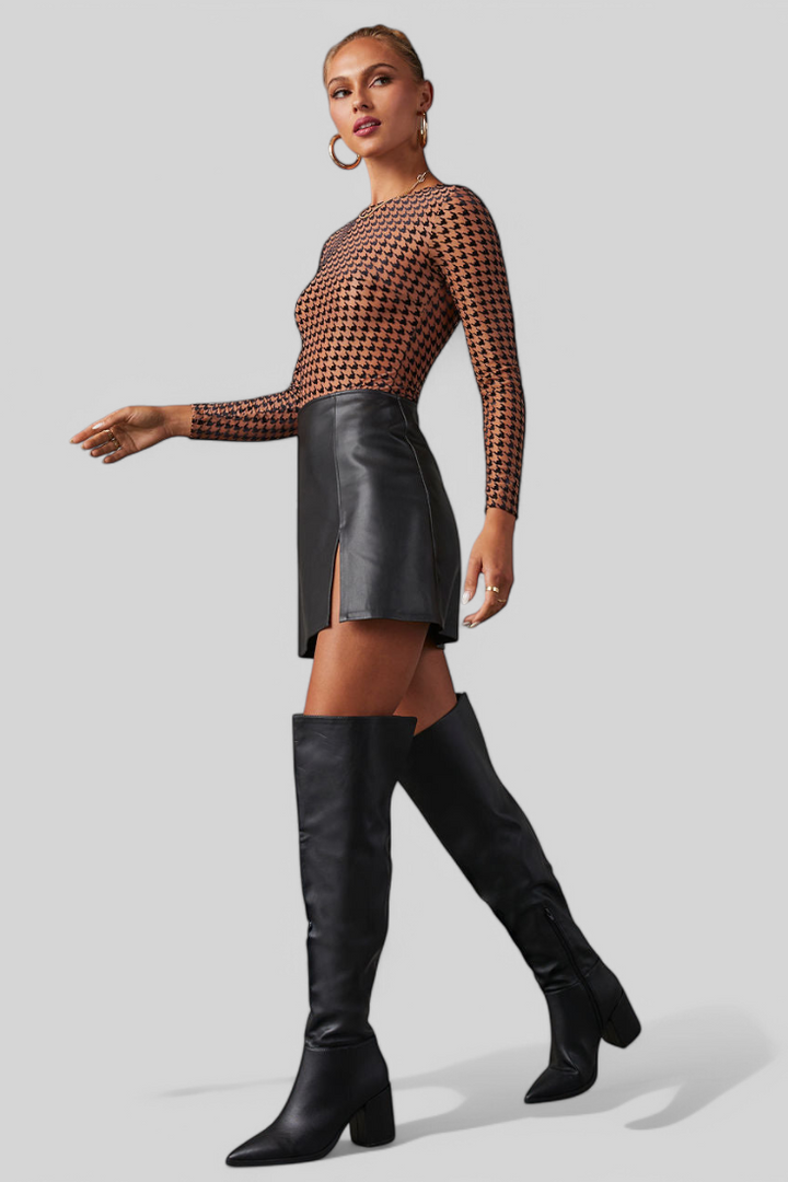 Bella Botas Negras por Encima de la Rodilla con Tacón Ancho