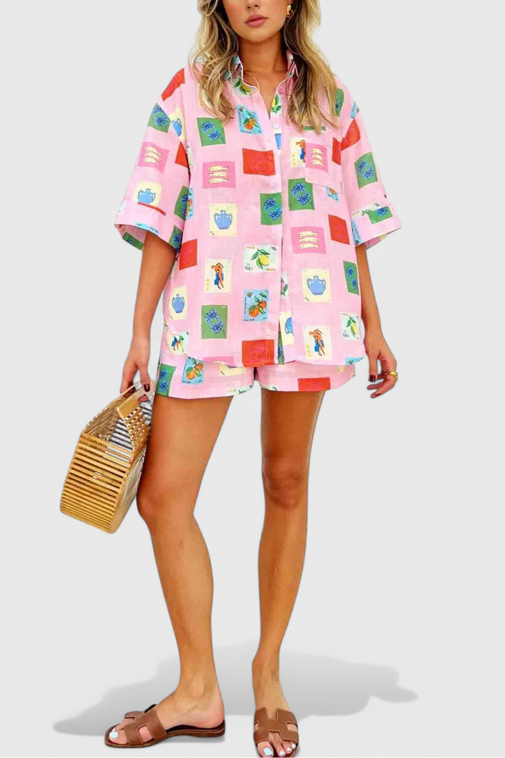 Paula Conjunto de Estampado Rosa