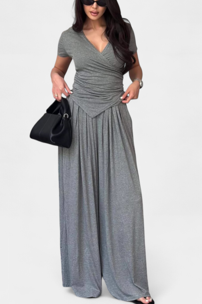 Ruslana Conjunto Cómodo de Dos Piezas con Escote en V Cruzado