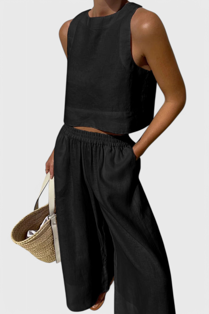 Avelina Conjunto Minimalista en Algodón y Lino Ligero