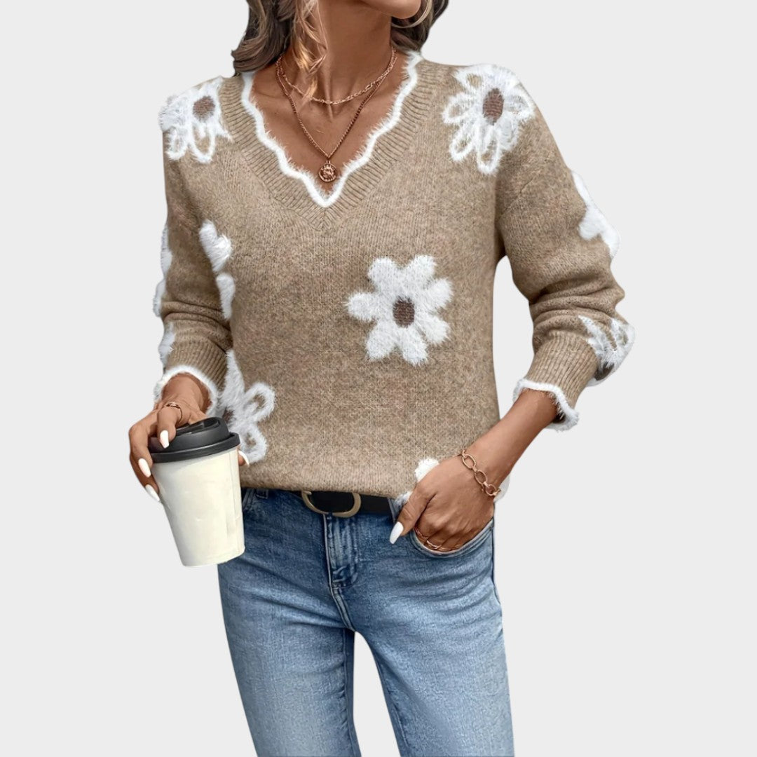 Thea™ | Jersey de mujer con flores blancas 