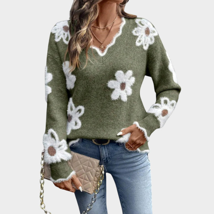 Thea™ | Jersey de mujer con flores blancas 