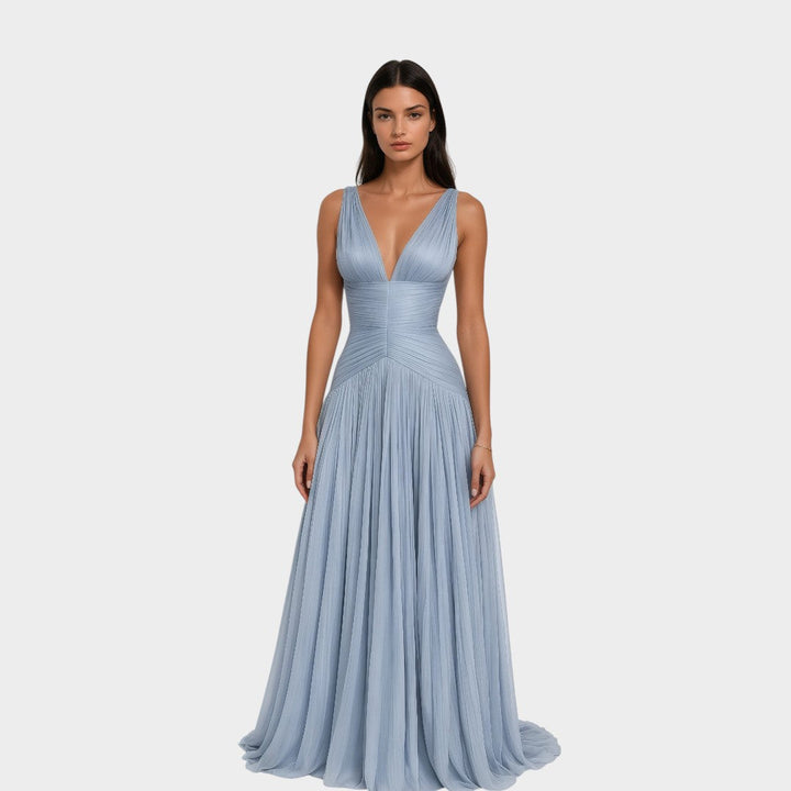 Terébentina™ | Vestido Azul Brillante Fruncido