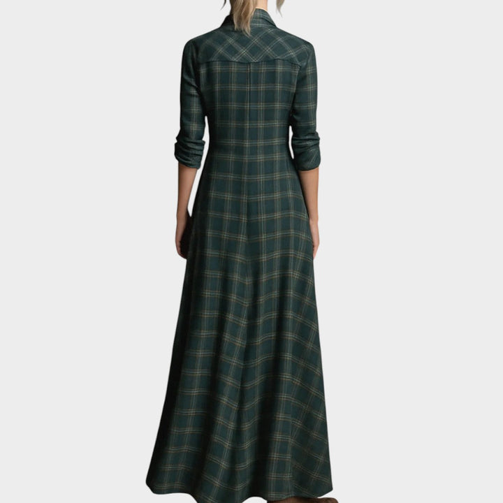 Calipso™ | Vestido largo camisero de cuadros verdes