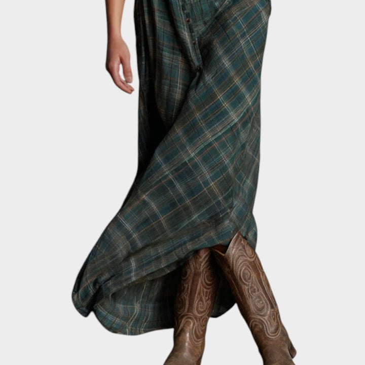 Calipso™ | Vestido largo camisero de cuadros verdes