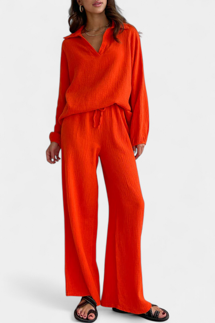 Aya Conjunto de Dos Piezas de Algodón con Escote en V