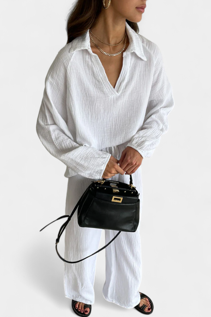 Aya Conjunto de Dos Piezas de Algodón con Escote en V