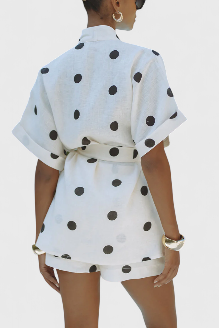 Avila Conjunto de Kimono con Nudo y Shorts con Lunares