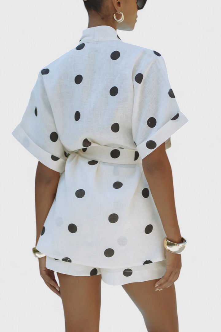 Avila Conjunto de Kimono con Nudo y Shorts con Lunares