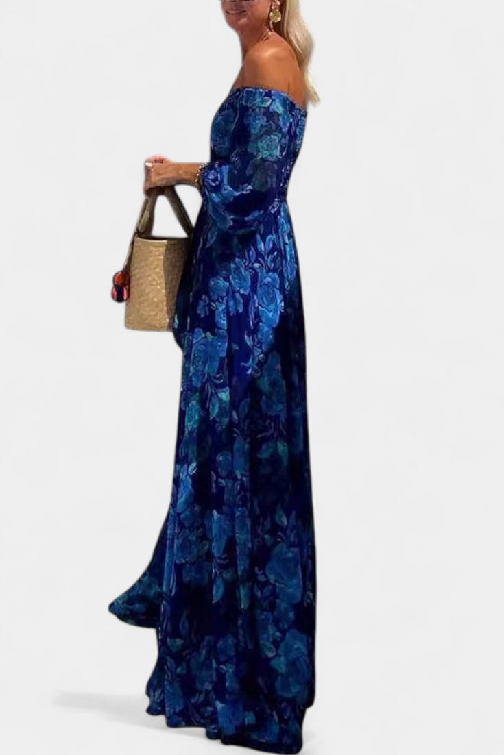 Davina Vestido Largo Off-Shoulder con Estampado Floral Romántico