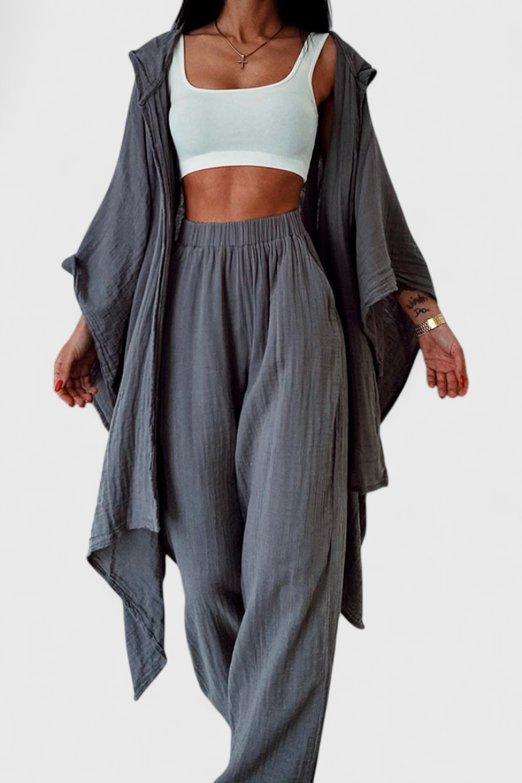 Conjunto informal de dos piezas Henley con cárdigan