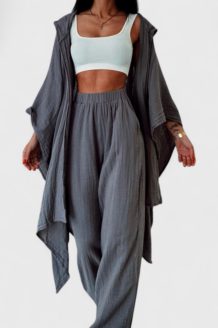 Conjunto informal de dos piezas Henley con cárdigan