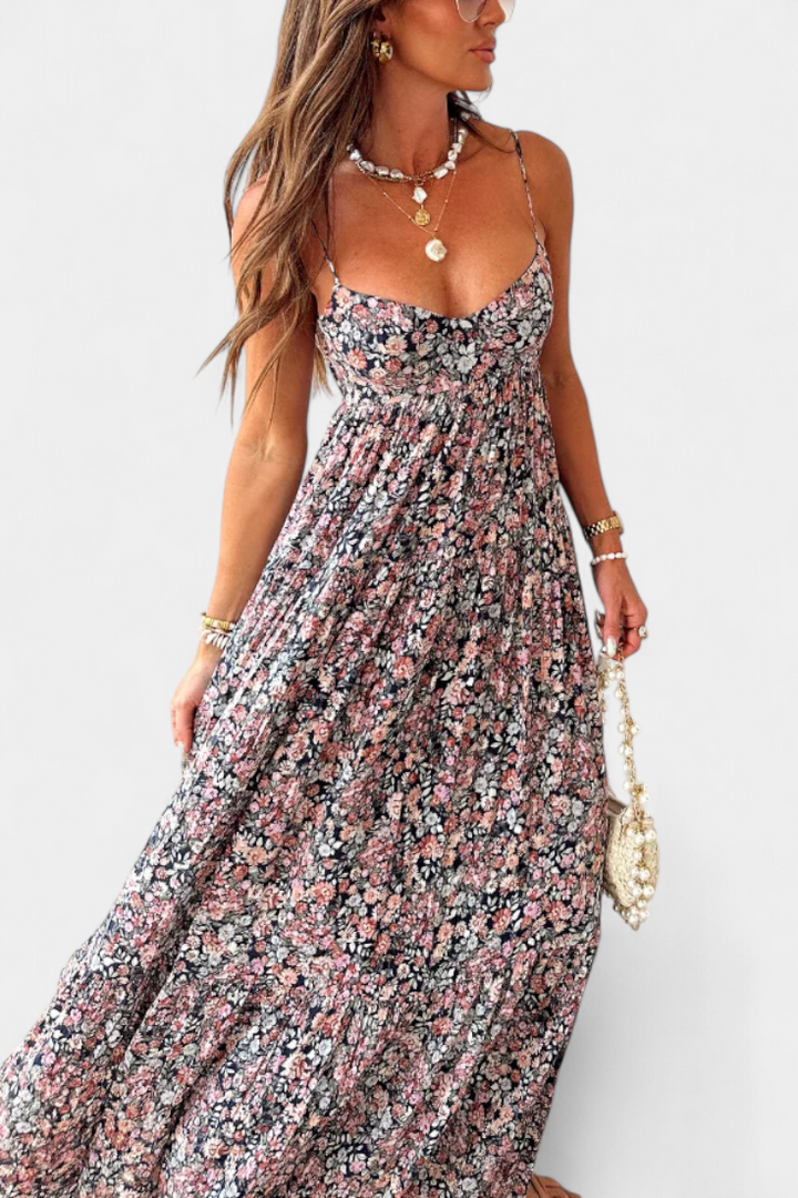 Reyna Vestido Maxi Floral con Espalda Abierta