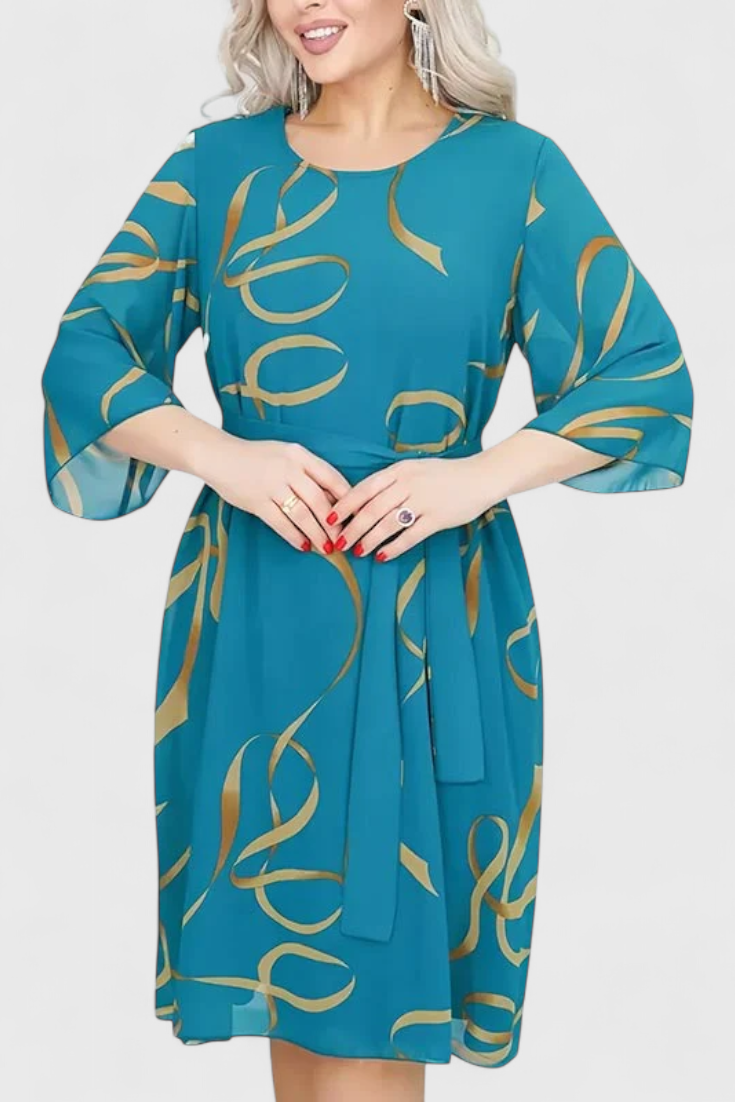 Amelie Vestido Midi Estampado con Cinturón y Corte Versátil