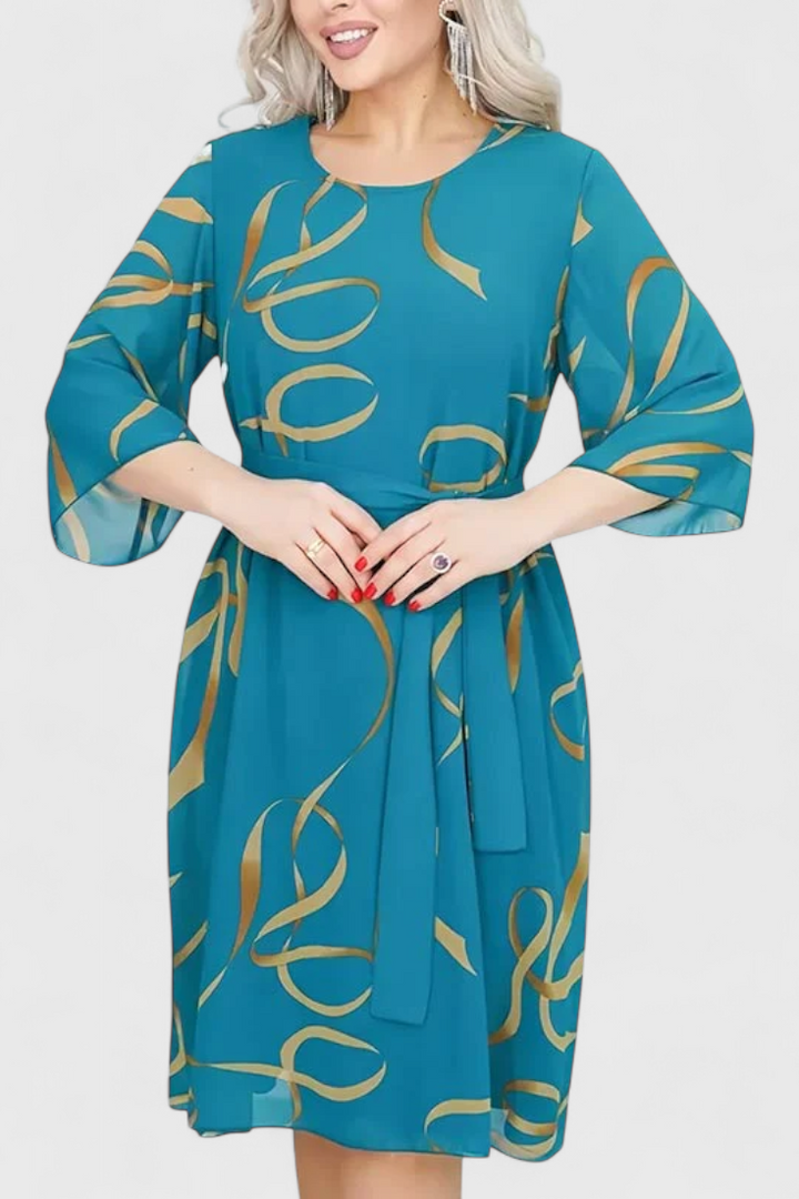 Amelie Vestido Midi Estampado con Cinturón y Corte Versátil