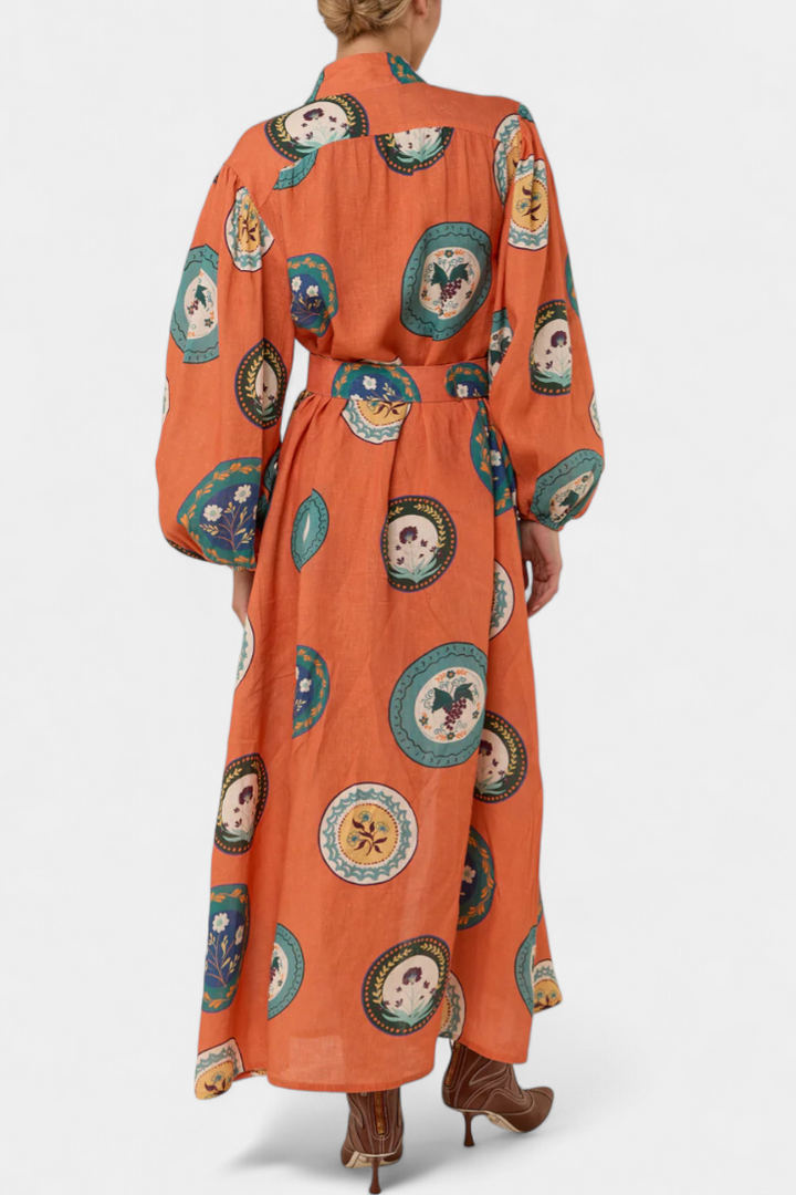 Sibley Maxi Dress de Lino con Estampado Exclusivo y Cinturón