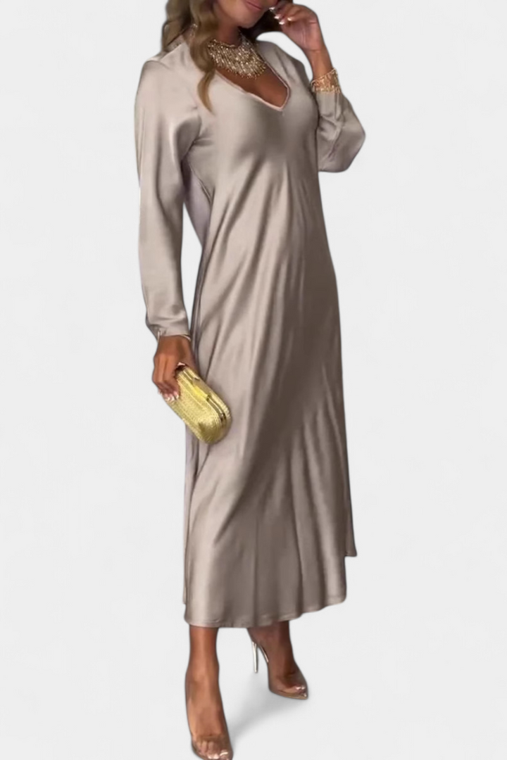 Riva Vestido Fluido con Escote en V y Mangas Largas