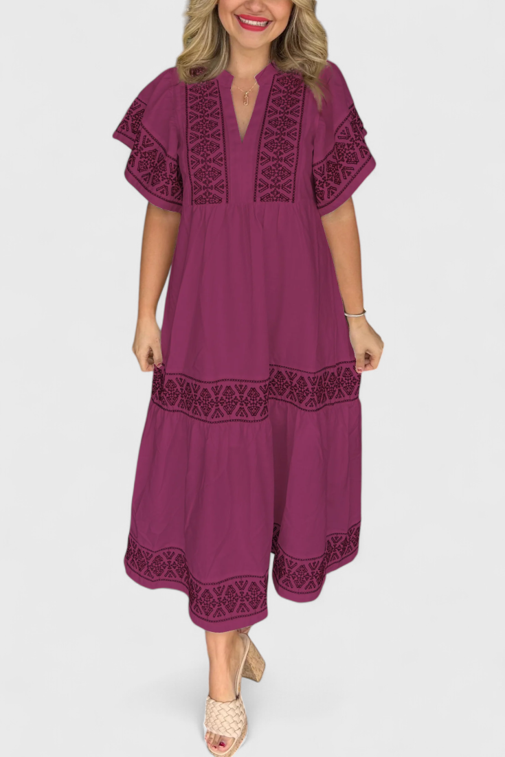 Allona Vestido Maxi Boho con Escote en V y Corte Relajado