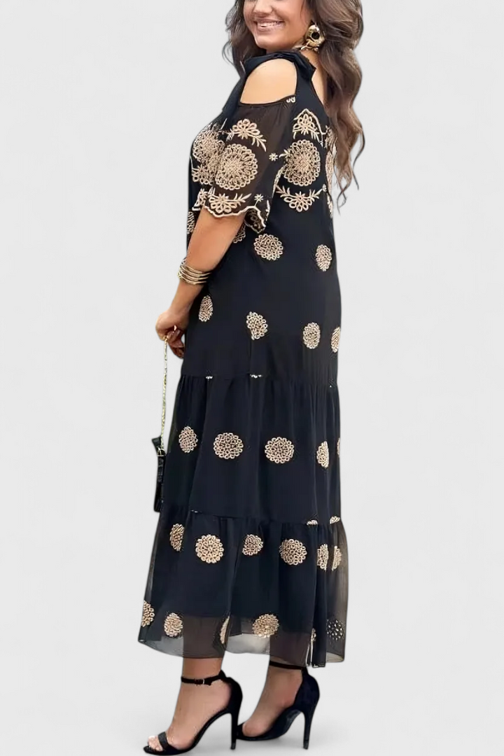 Cathy Vestido de Verano Elegante de Malla con Diseño Hueco y Corte Fluido