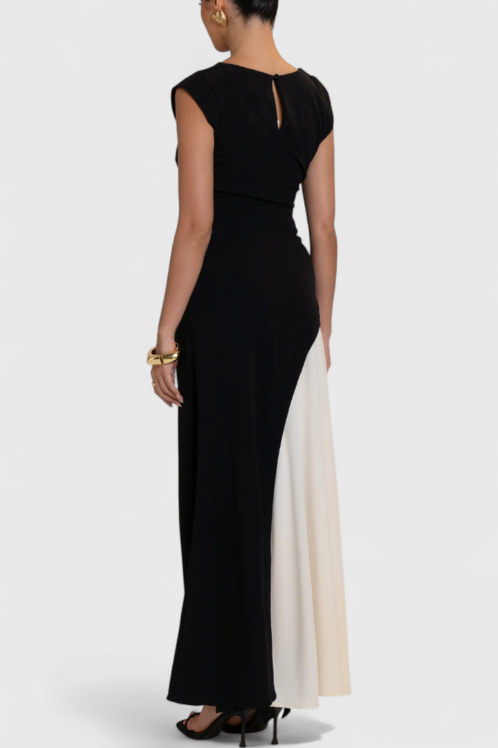 Vestido midi bicolor Mallory de corte recto y silueta definida