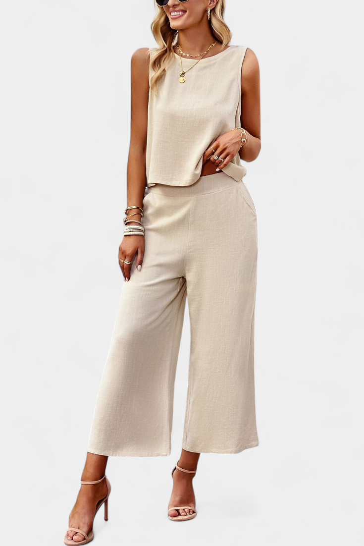 Lavinia Boho Conjunto de Top y Shorts en Lino y Algodón